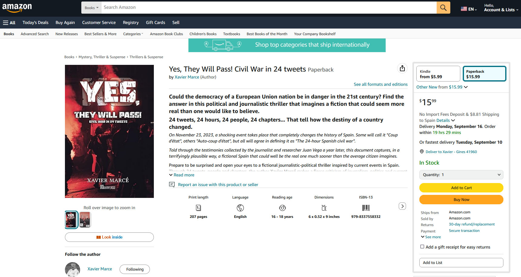 Yes, they will pass! Civil war in 24 tweets thriller book by author Xavier Marce